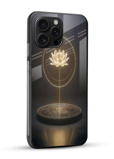 Golden lotus shining spiritual art glossy vibrant premium glass elegant divine cover - Angle Side