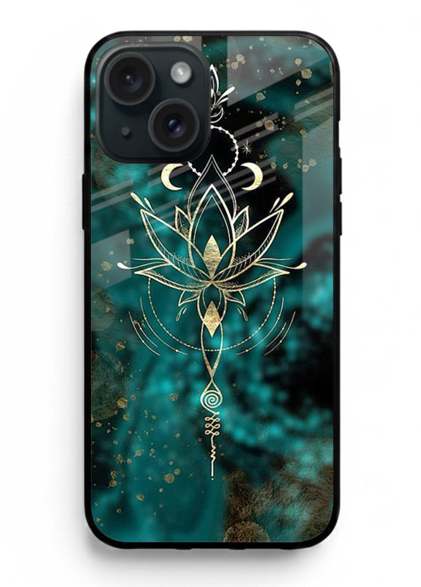 Mystic lotus cosmic shine artwork iphone 15 plus glass spiritual fantasy case