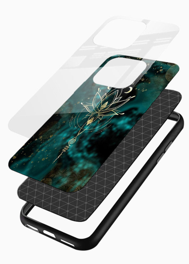 Mystic lotus cosmic shine artwork glossy vibrant premium glass spiritual fantasy case - Angle Layers