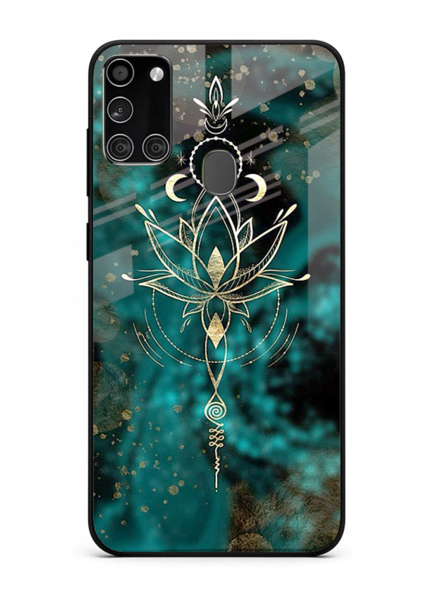 Mystic lotus cosmic shine artwork Samsung A21s glass spiritual fantasy case