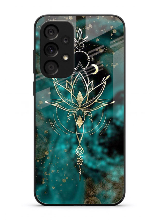 Mystic lotus cosmic shine artwork Samsung M32 5G glass spiritual fantasy case