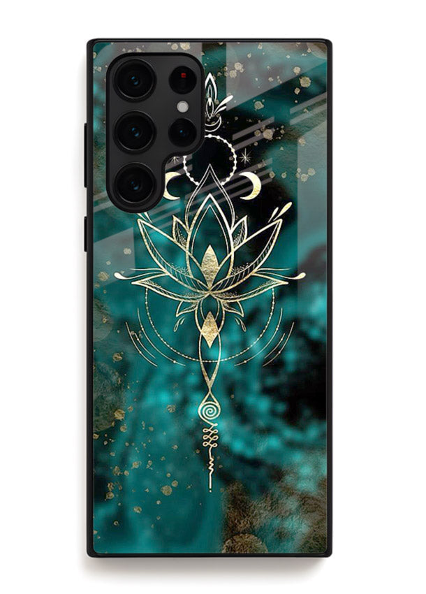 Mystic lotus cosmic shine artwork Samsung S23 Ultra glass spiritual fantasy case