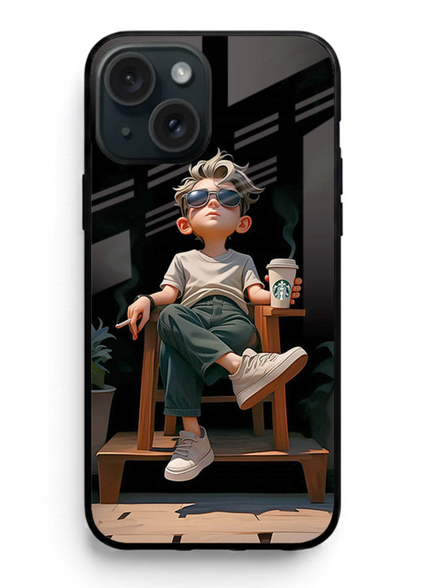 Lounging Boy Chill relaxed artwork iphone 15 plus glass back cover