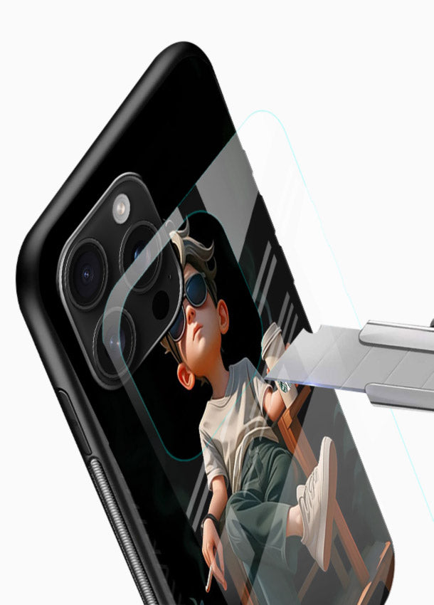 Lounging Boy Chill relaxed artwork glossy vibrant premium glass back cover - Angle Blade