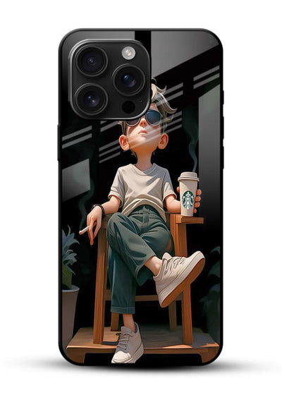 Lounging Boy Chill relaxed artwork glossy vibrant premium glass back cover - Angle Front