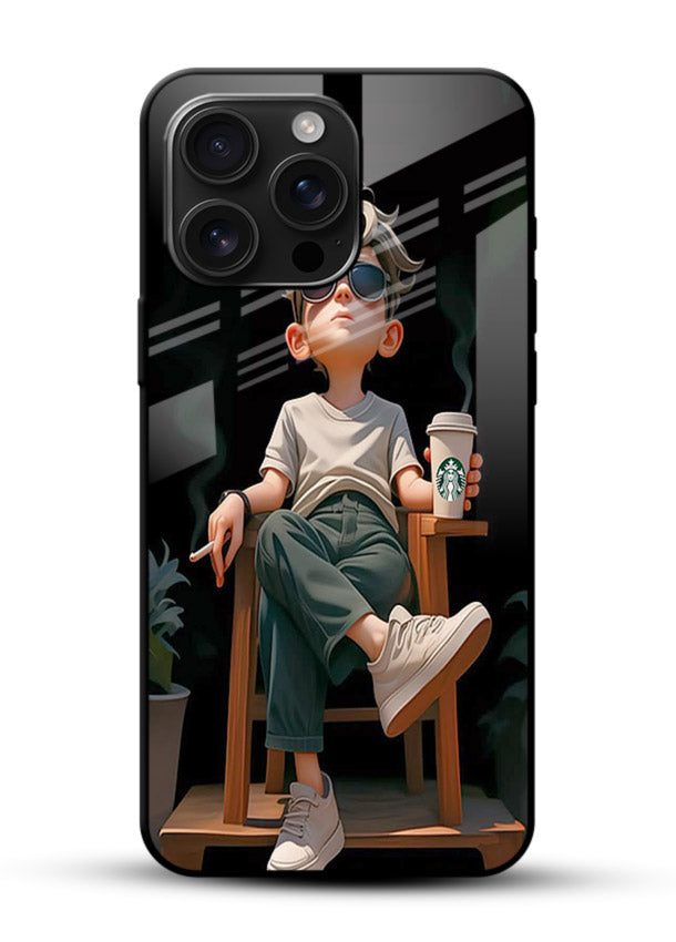 Lounging Boy Chill relaxed artwork glossy vibrant premium glass back cover - Angle Front