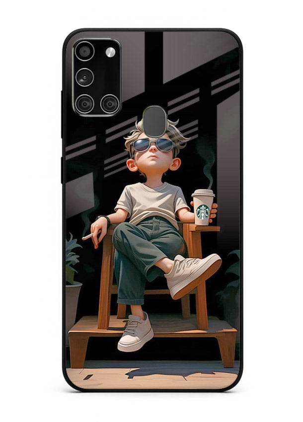 Lounging Boy Chill relaxed artwork Samsung A21s glass back cover