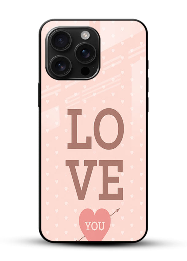 Love You Heart glass back cover with pink polka dot background and heart design - 1