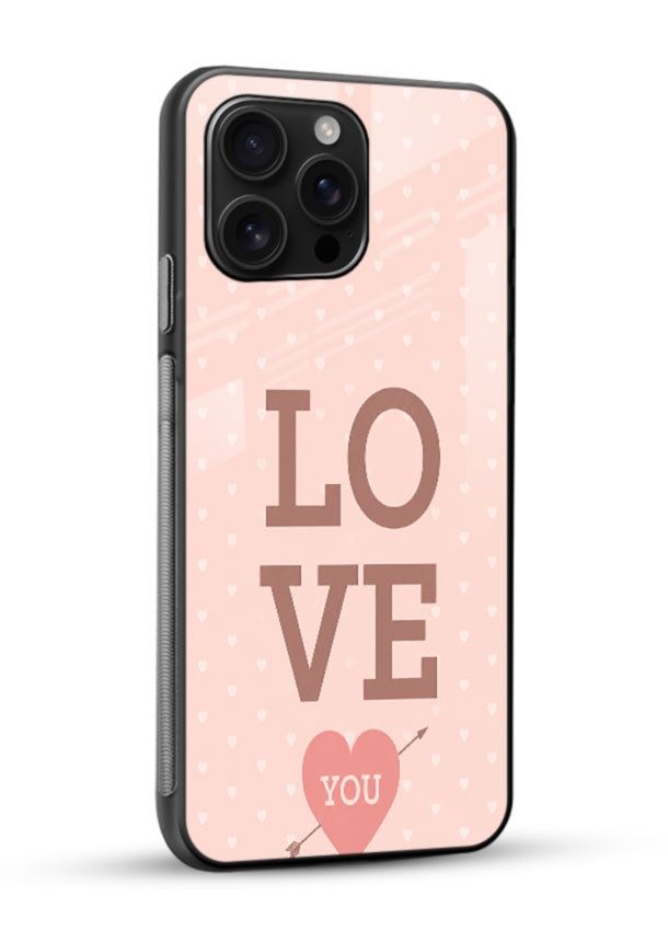 Love You Heart glass back cover with pink polka dot background and heart design - 2