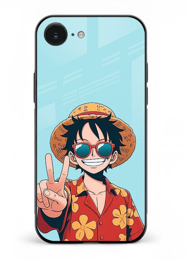 luffy peace sign cute anime art iphone 16e glass cover tropical cheerful case