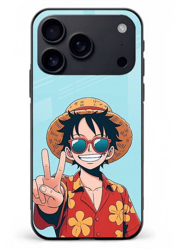 luffy peace sign cute anime art iphone 17 pro max glass cover tropical cheerful case