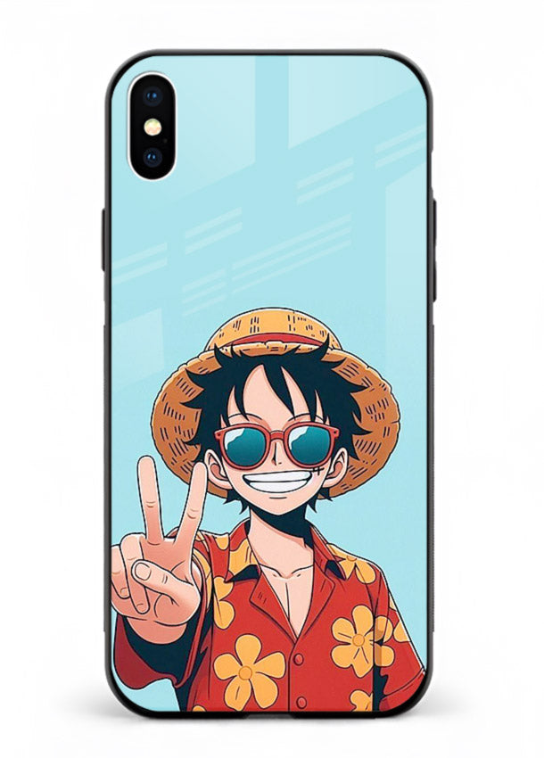 luffy peace sign cute anime art iphone xs max glass cover tropical cheerful case