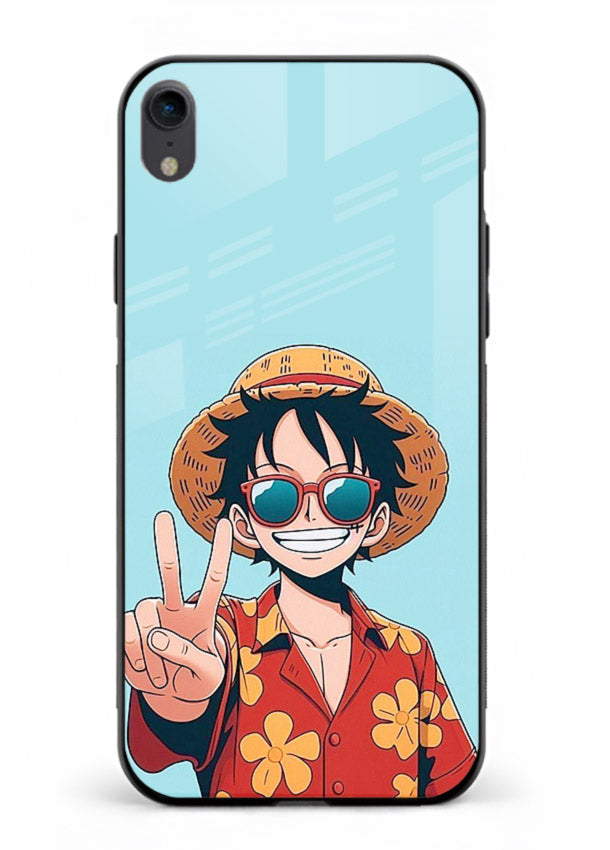 luffy peace sign cute anime art iphone xr glass cover tropical cheerful case