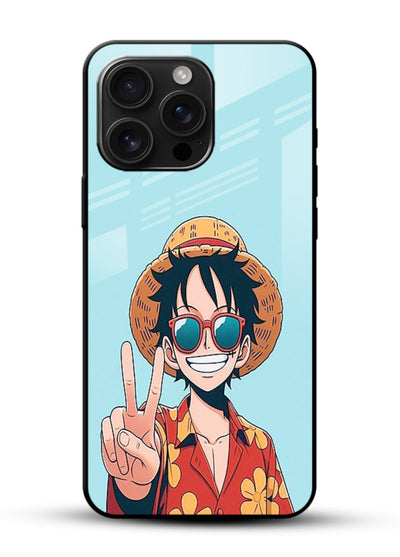 luffy peace sign cute anime art glossy vibrant premium glass cover tropical cheerful case - Angle Front