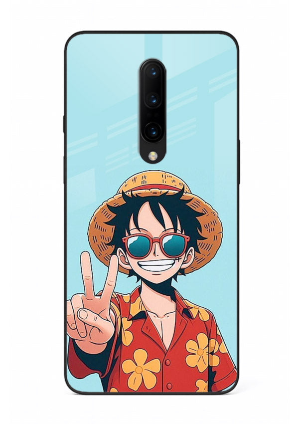luffy peace sign cute anime art OnePlus 7 Pro glass cover tropical cheerful case