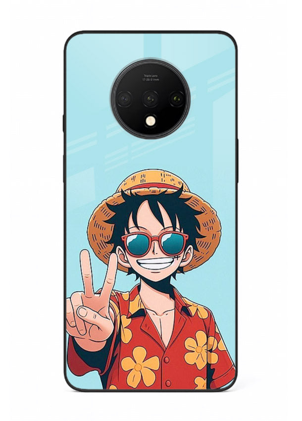 luffy peace sign cute anime art OnePlus 7T glass cover tropical cheerful case
