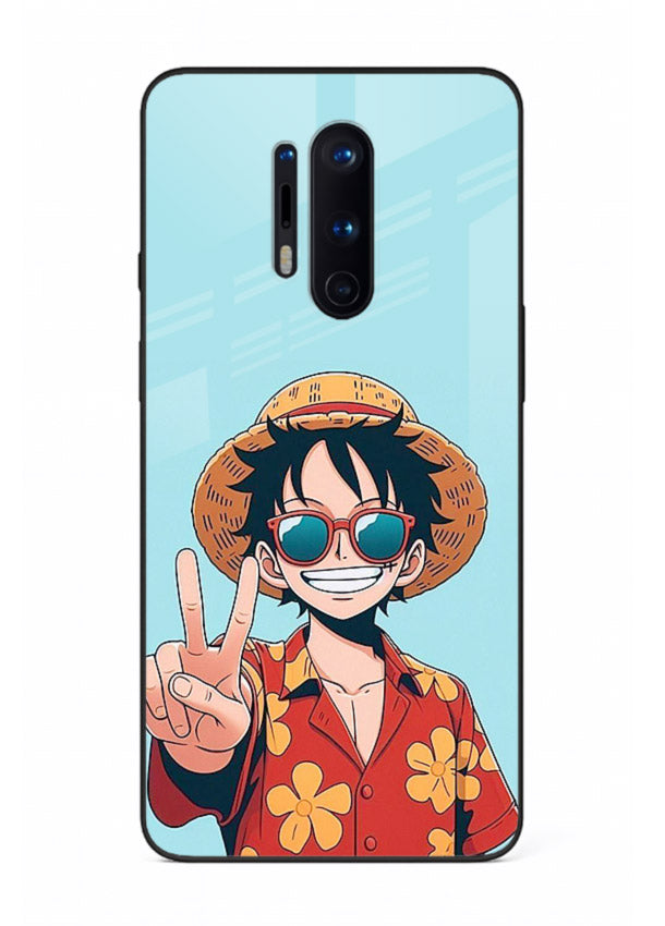 luffy peace sign cute anime art OnePlus 8 Pro glass cover tropical cheerful case