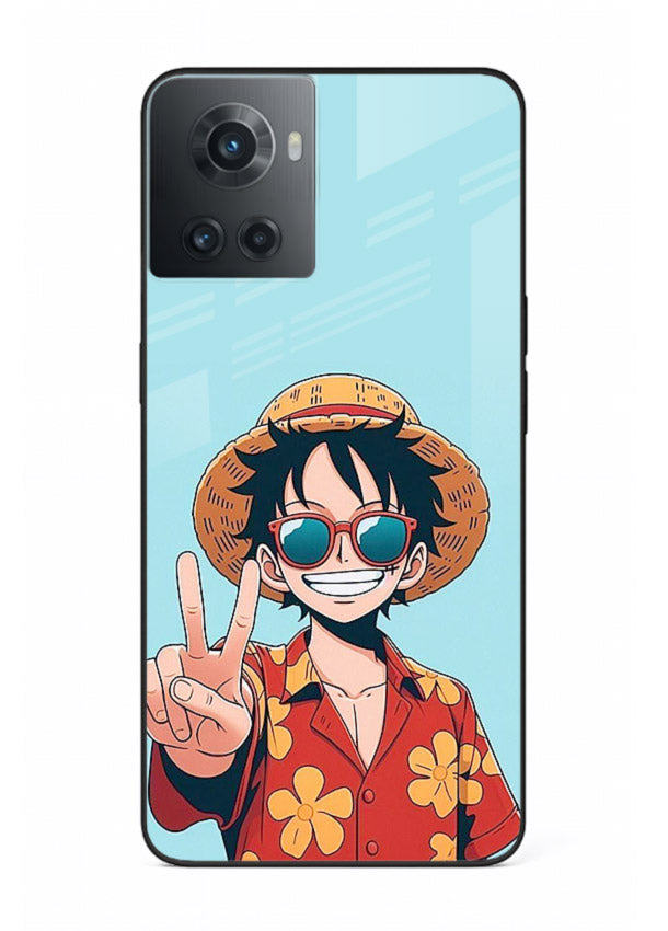 luffy peace sign cute anime art OnePlus 10R glass cover tropical cheerful case