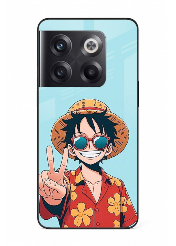 luffy peace sign cute anime art OnePlus 10T glass cover tropical cheerful case