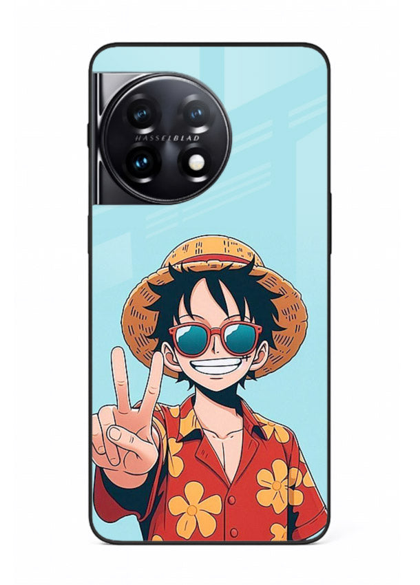 luffy peace sign cute anime art OnePlus 11R glass cover tropical cheerful case
