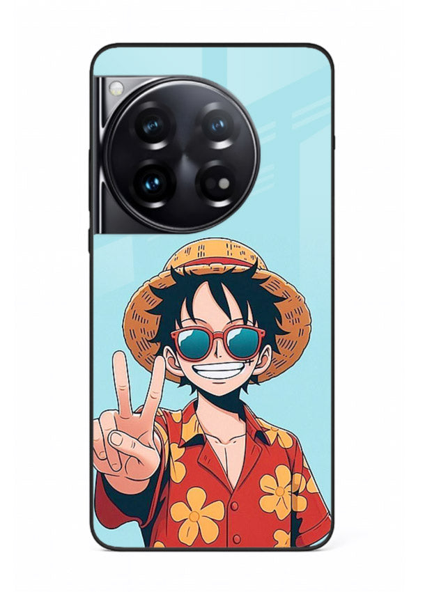 luffy peace sign cute anime art OnePlus 12 glass cover tropical cheerful case