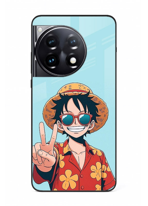 luffy peace sign cute anime art OnePlus 12R glass cover tropical cheerful case