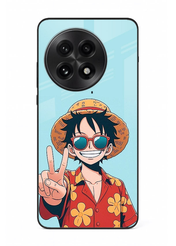 luffy peace sign cute anime art OnePlus 13R glass cover tropical cheerful case