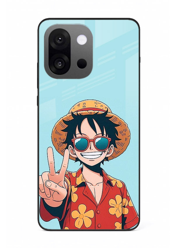 luffy peace sign cute anime art OnePlus 13s glass cover tropical cheerful case