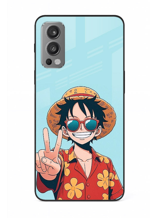 luffy peace sign cute anime art OnePlus Nord 2 glass cover tropical cheerful case