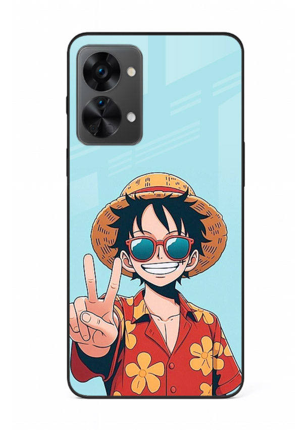 luffy peace sign cute anime art OnePlus Nord 2T glass cover tropical cheerful case