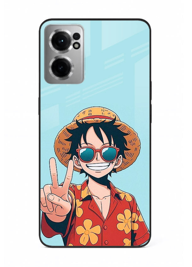 luffy peace sign cute anime art OnePlus Nord CE2 5G glass cover tropical cheerful case