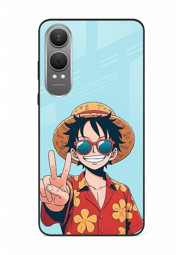 luffy peace sign cute anime art OnePlus Nord CE4 Lite glass cover tropical cheerful case
