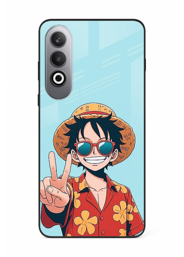 luffy peace sign cute anime art OnePlus Nord CE4 glass cover tropical cheerful case