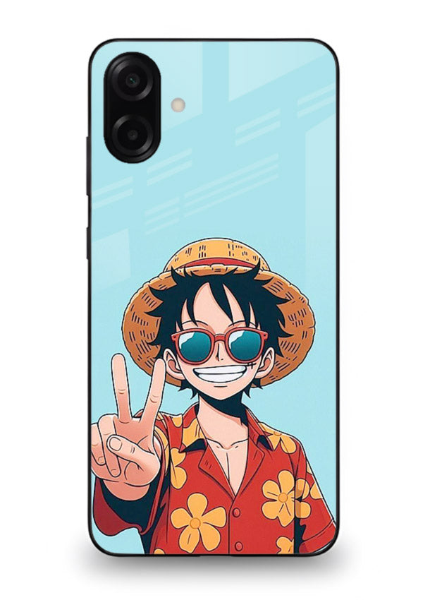 luffy peace sign cute anime art Samsung A06 5G glass cover tropical cheerful case