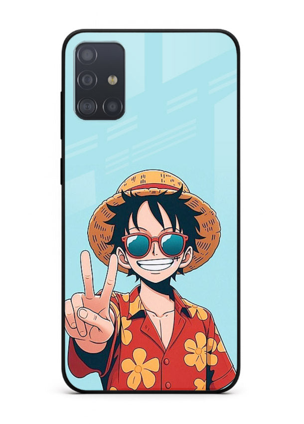 luffy peace sign cute anime art Samsung A71 glass cover tropical cheerful case