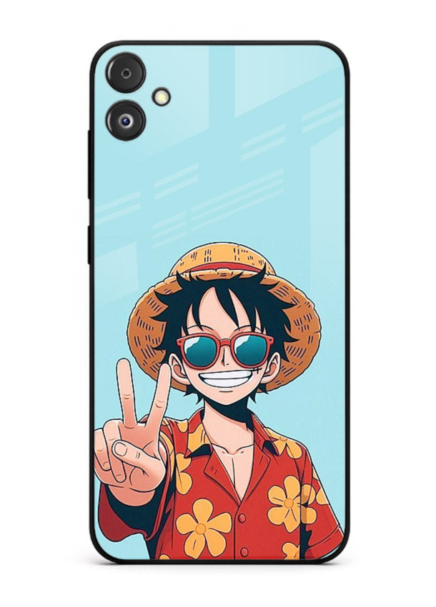 luffy peace sign cute anime art Samsung F04 5G glass cover tropical cheerful case