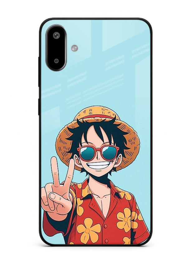 luffy peace sign cute anime art Samsung F06 5G glass cover tropical cheerful case