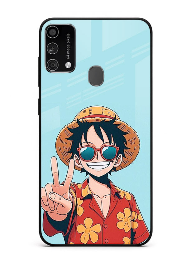 luffy peace sign cute anime art Samsung F41 glass cover tropical cheerful case