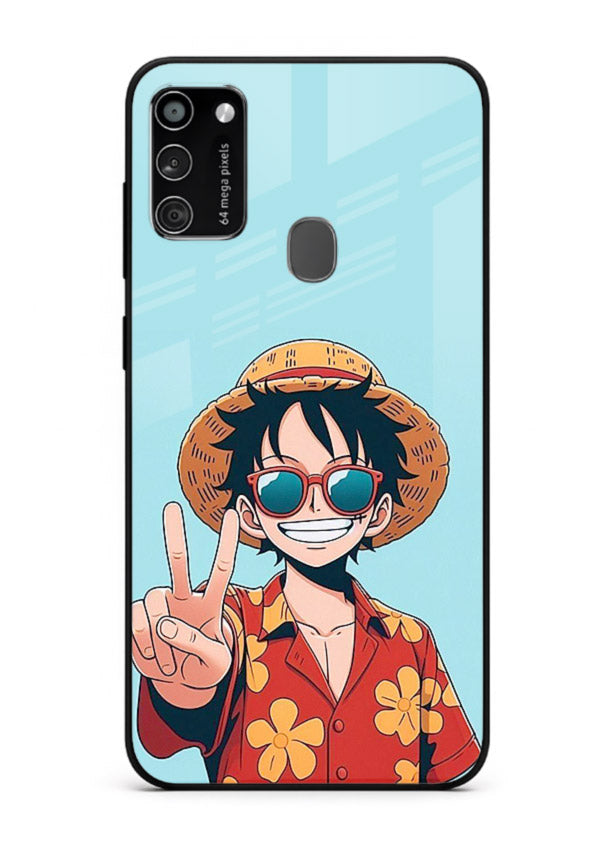 luffy peace sign cute anime art Samsung M30s glass cover tropical cheerful case