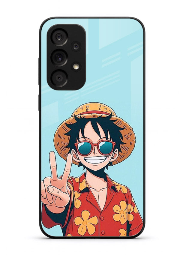 luffy peace sign cute anime art Samsung M32 5G glass cover tropical cheerful case