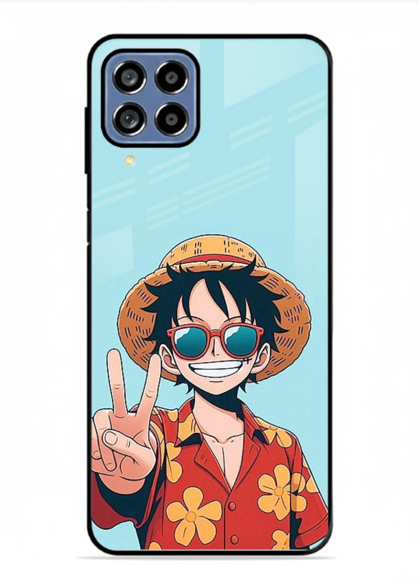luffy peace sign cute anime art Samsung F22 4G glass cover tropical cheerful case