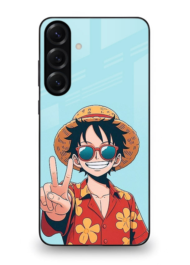 luffy peace sign cute anime art Samsung A54 5G glass cover tropical cheerful case