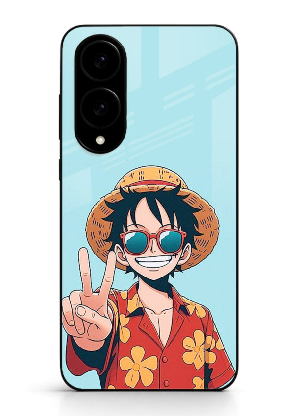 luffy peace sign cute anime art Samsung S25 Edge glass cover tropical cheerful case