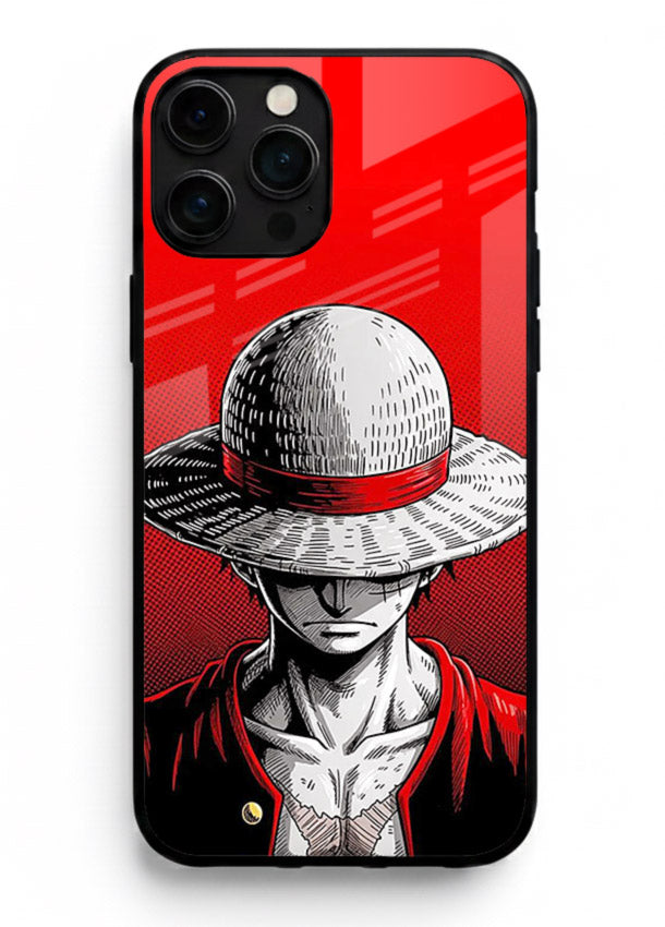 luffy red poster bold anime art iphone 16 pro max glass cover dramatic pirate design case