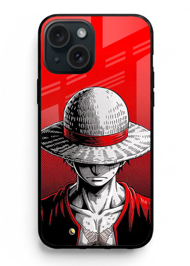 luffy red poster bold anime art iphone 13 glass cover dramatic pirate design case