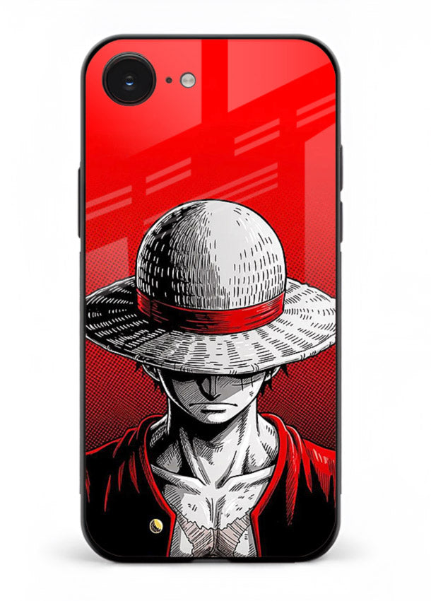 luffy red poster bold anime art iphone 16e glass cover dramatic pirate design case