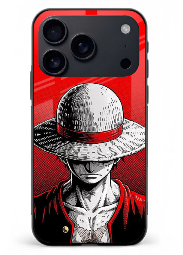 luffy red poster bold anime art iphone 18 pro max glass cover dramatic pirate design case