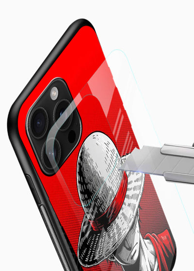 luffy red poster bold anime art glossy vibrant premium glass cover dramatic pirate design case - Angle Blade