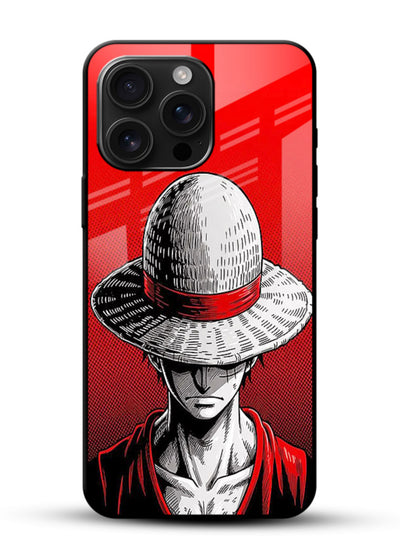 luffy red poster bold anime art glossy vibrant premium glass cover dramatic pirate design case - Angle Front