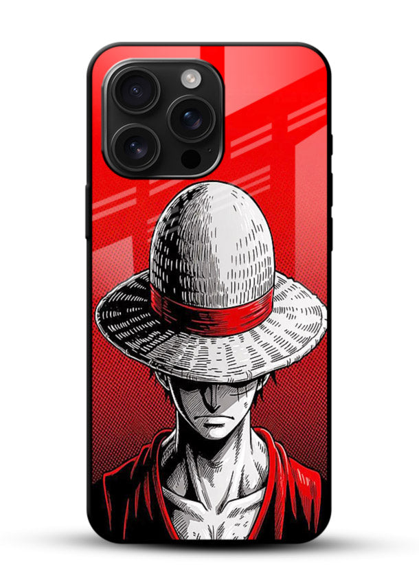 luffy red poster bold anime art glossy vibrant premium glass cover dramatic pirate design case - Angle Front